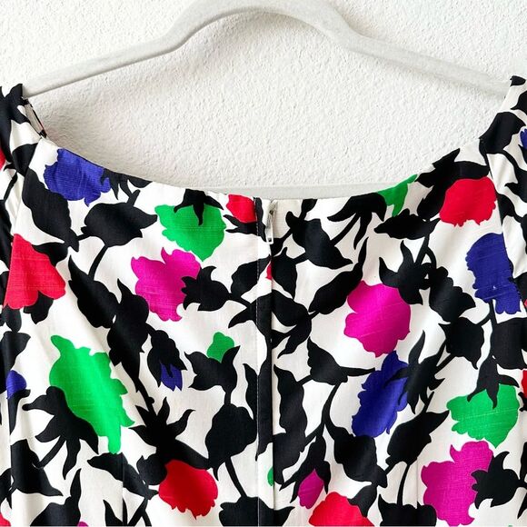 Vintage 90’s Arnold Scaasi Silk Floral Dress in White Black Size 6 - Picture 4 of 6